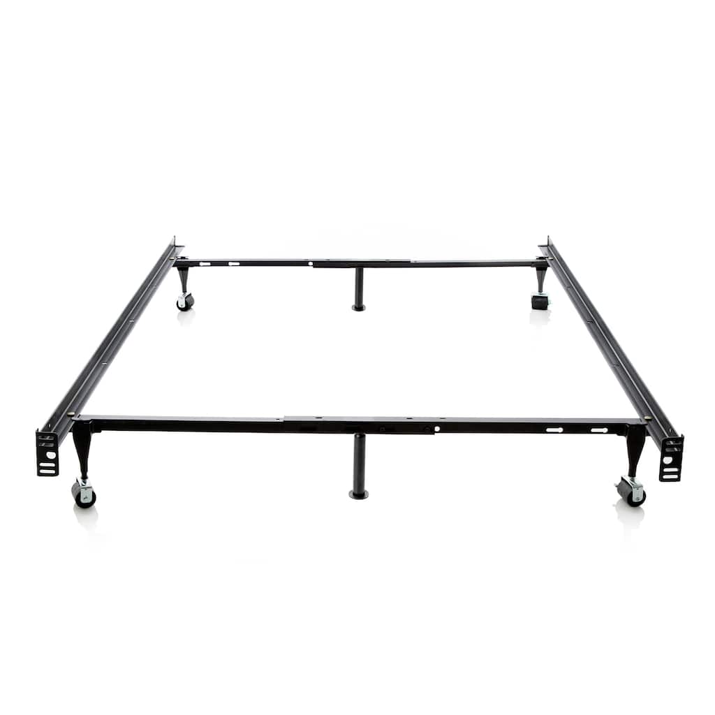 Black Metal Full/ Twin Heavy-duty 6-leg Adjustable Bedframe with Wheels by Brookside