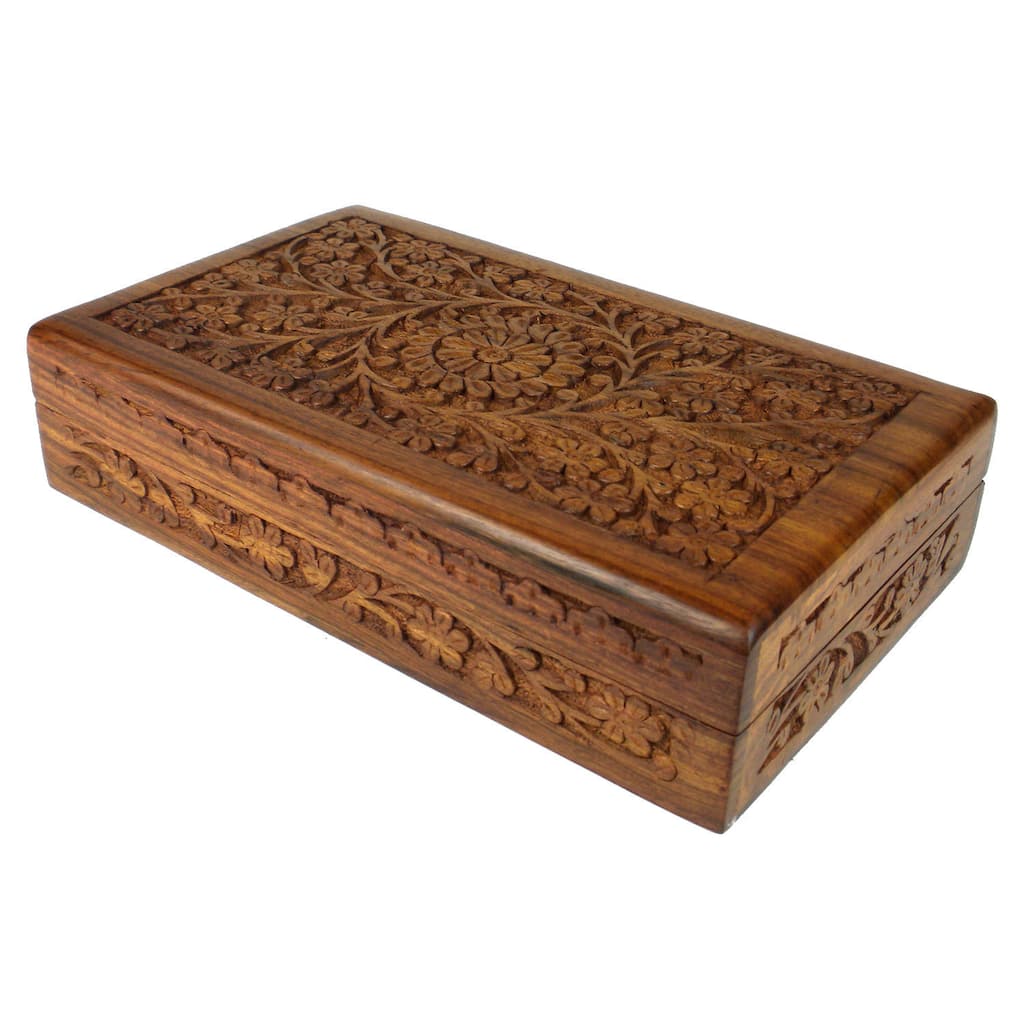 Handmade Carved Wood Cigar Box (India)