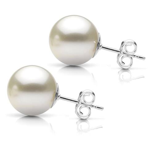 DaVonna Sterling Silver White Round Cultured Freshwater Pearl Stud Earring (5-13 millimeters)