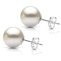 DaVonna Sterling Silver White Round Cultured Freshwater Pearl Stud Earring (5-13 millimeters)