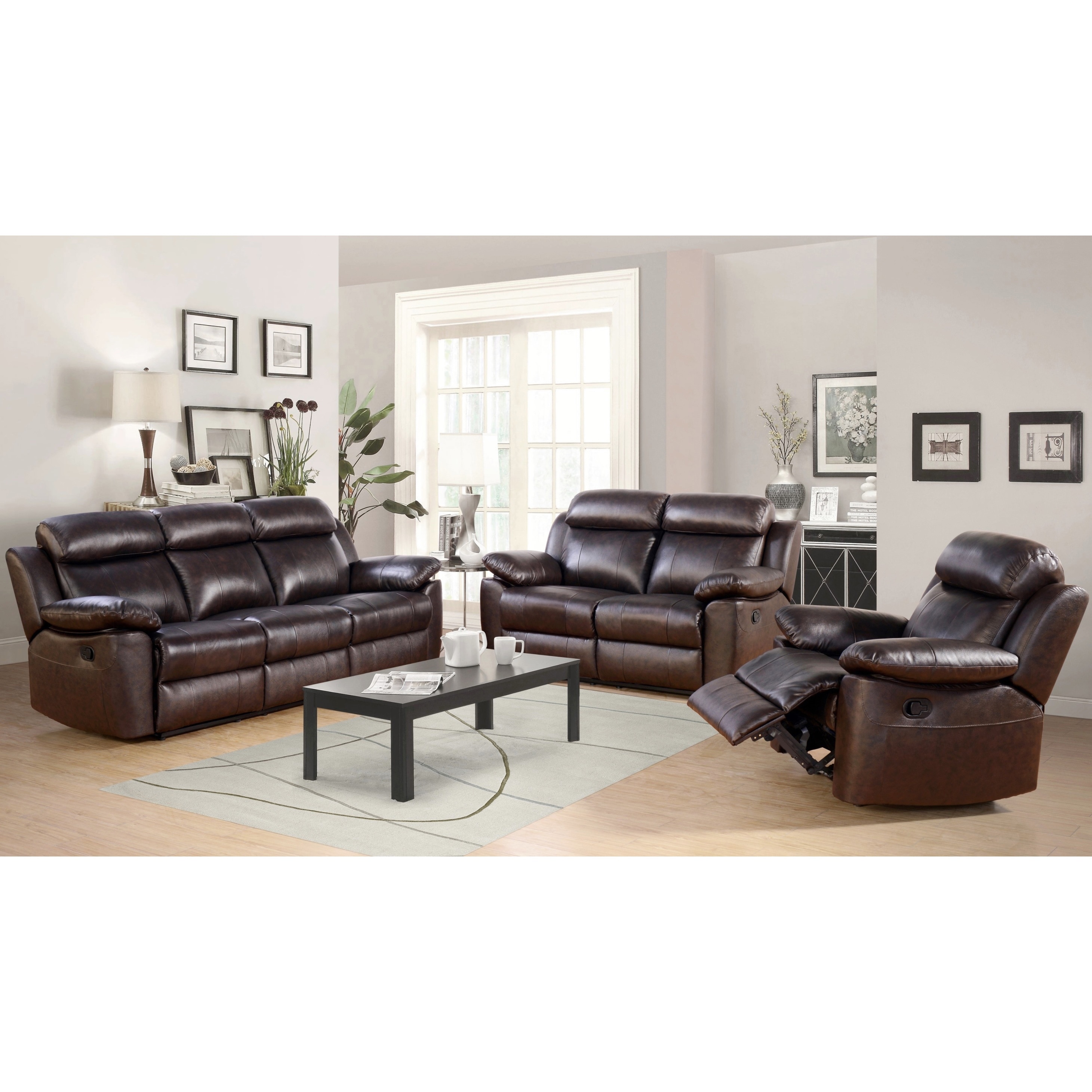 Top Grain Leather Reclining Living Room Sets Modern House 