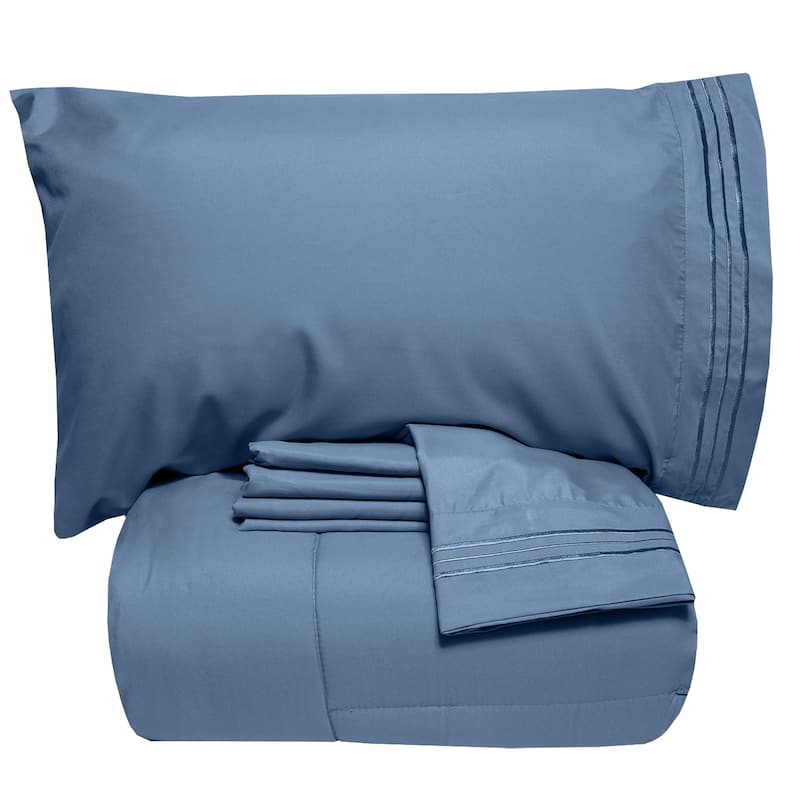 Luxury Lightweight Solid 5-piece Bed-In-a-Bag with Sheet Set - Denim - Twin - 4 Piece