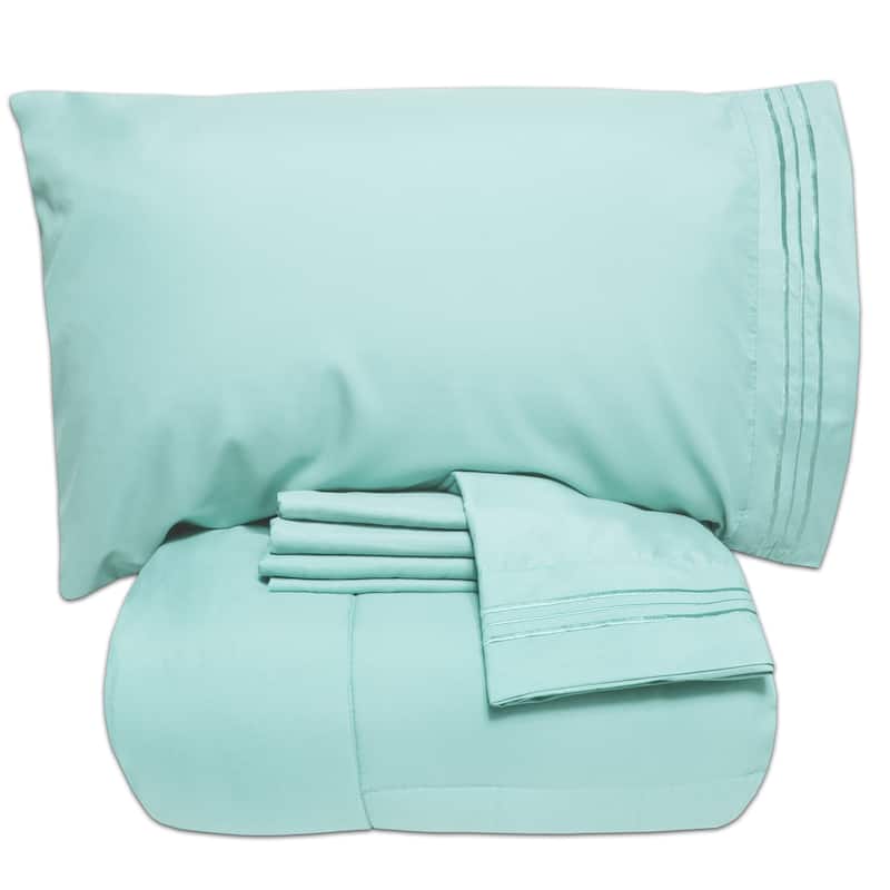 Luxury Lightweight Solid 5-piece Bed-In-a-Bag with Sheet Set - Aqua - King - 5 Piece