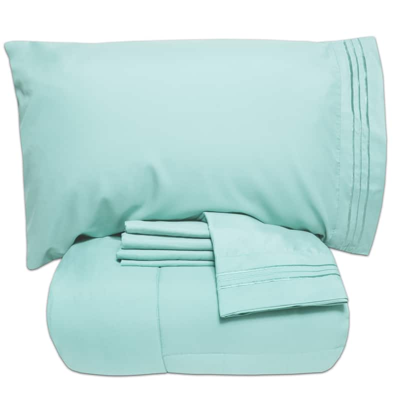 Luxury Lightweight Solid 5-piece Bed-In-a-Bag with Sheet Set - Aqua - Full - 5 Piece