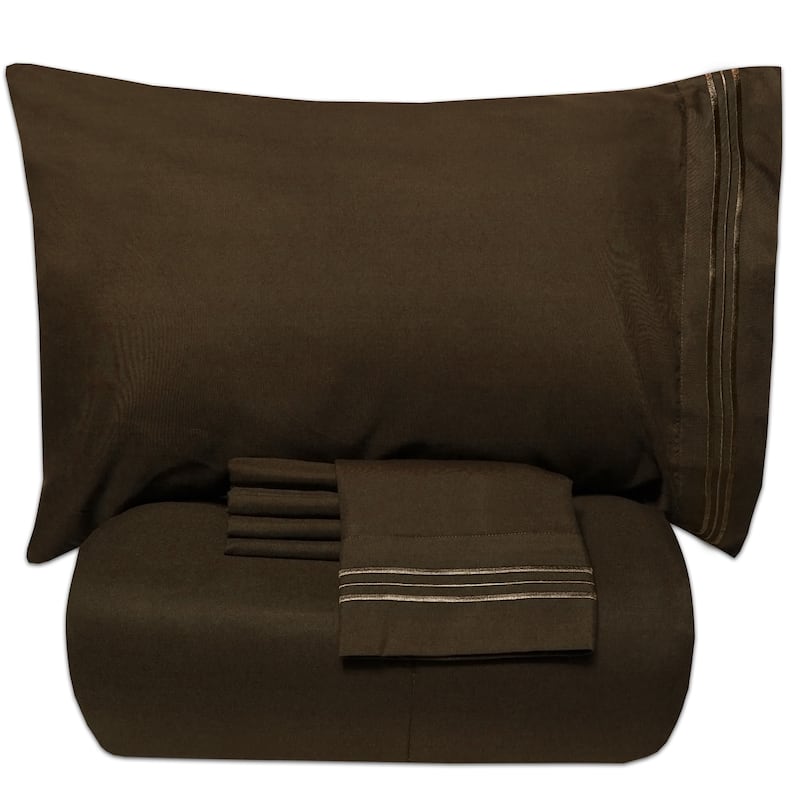 Luxury Lightweight Solid 5-piece Bed-In-a-Bag with Sheet Set - Chocolate - King - 5 Piece
