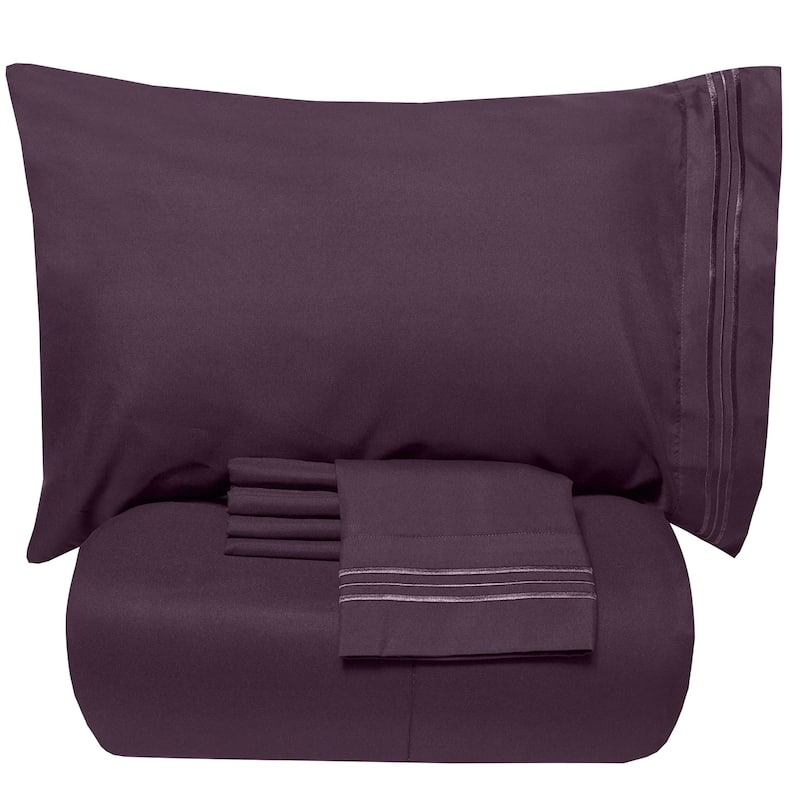 Luxury Lightweight Solid 5-piece Bed-In-a-Bag with Sheet Set - Eggplant - Twin - 4 Piece