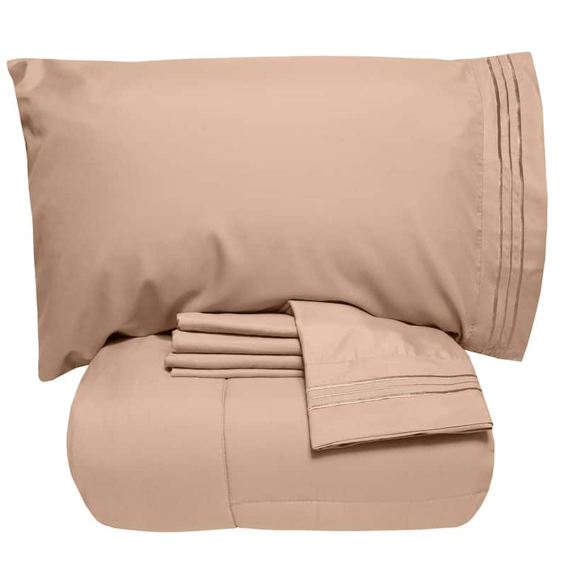 Luxury Lightweight Solid 5-piece Bed-In-a-Bag with Sheet Set - Taupe - Twin - 4 Piece