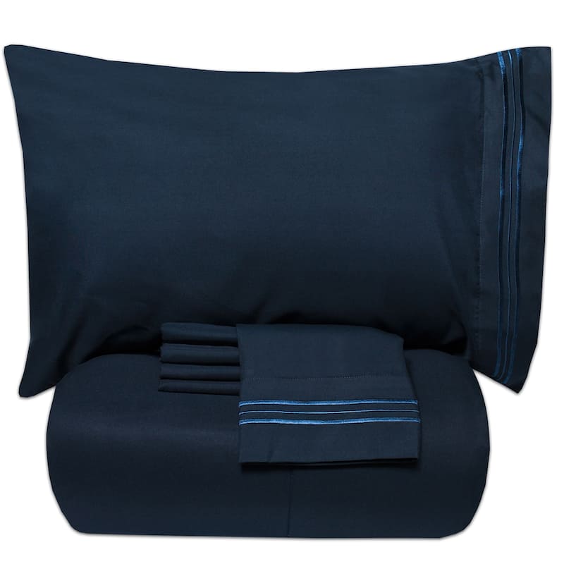 Luxury Lightweight Solid 5-piece Bed-In-a-Bag with Sheet Set - Navy - King - 5 Piece