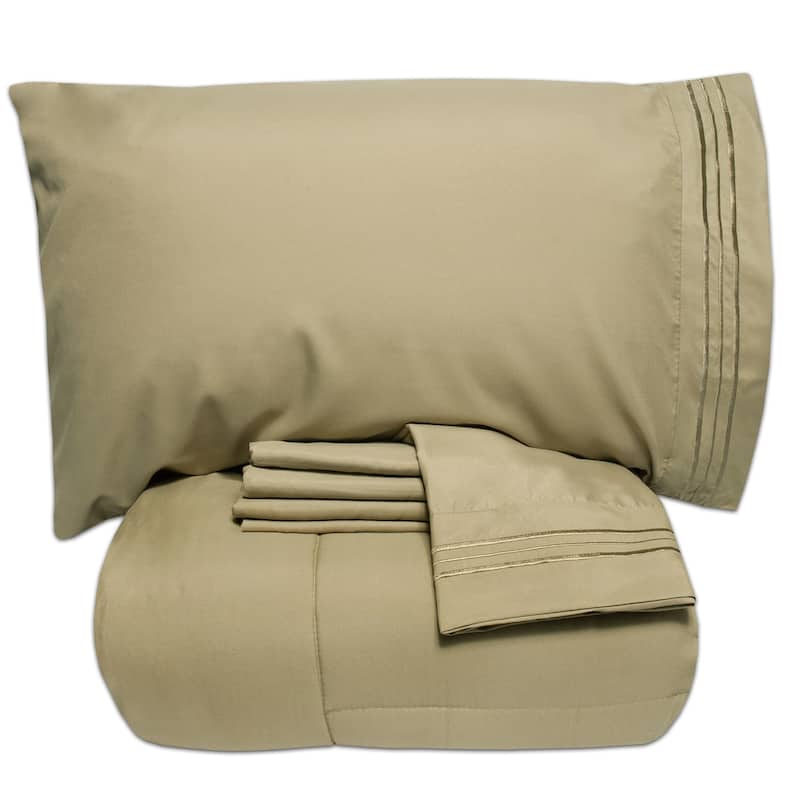 Luxury Lightweight Solid 5-piece Bed-In-a-Bag with Sheet Set - Sage - King - 5 Piece