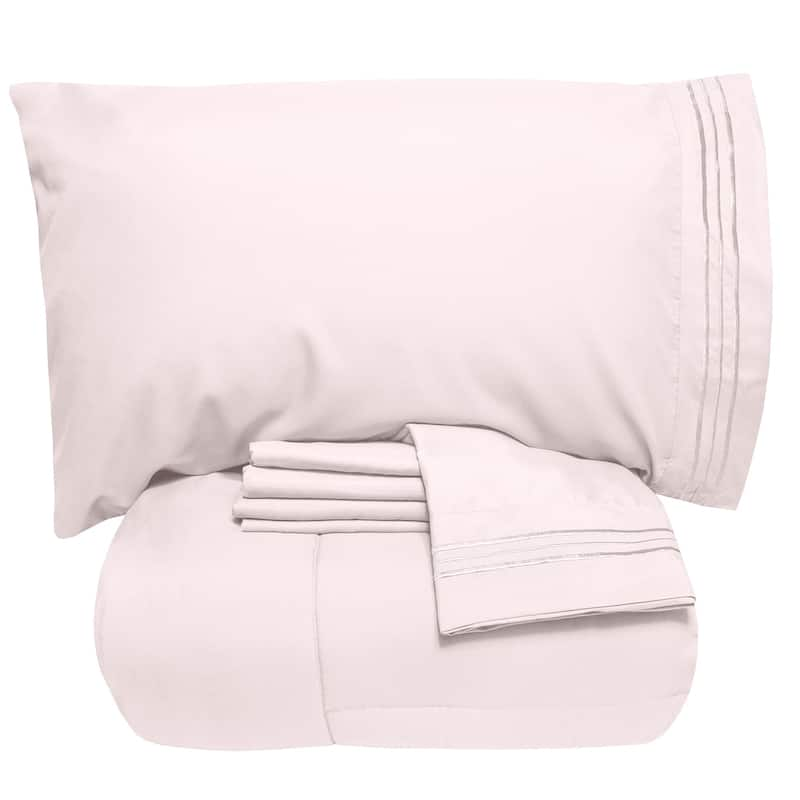 Luxury Lightweight Solid 5-piece Bed-In-a-Bag with Sheet Set - Pale Pink - Queen - 5 Piece