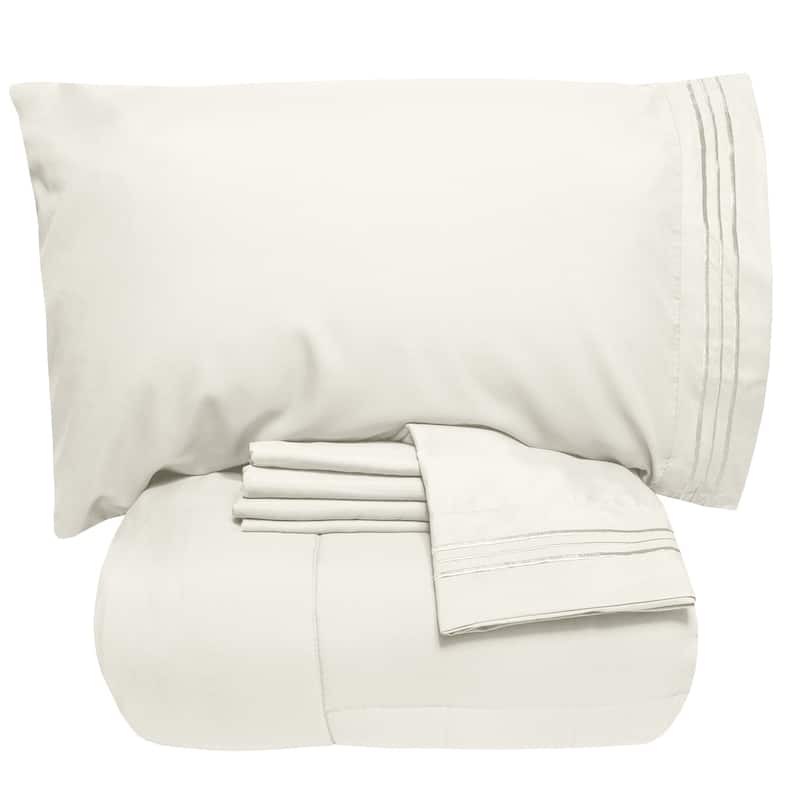 Luxury Lightweight Solid 5-piece Bed-In-a-Bag with Sheet Set - Ivory - Twin - 4 Piece