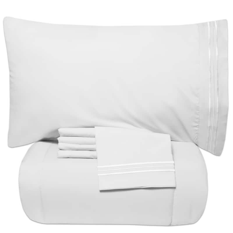 Luxury Lightweight Solid 5-piece Bed-In-a-Bag with Sheet Set - White - Queen - 5 Piece