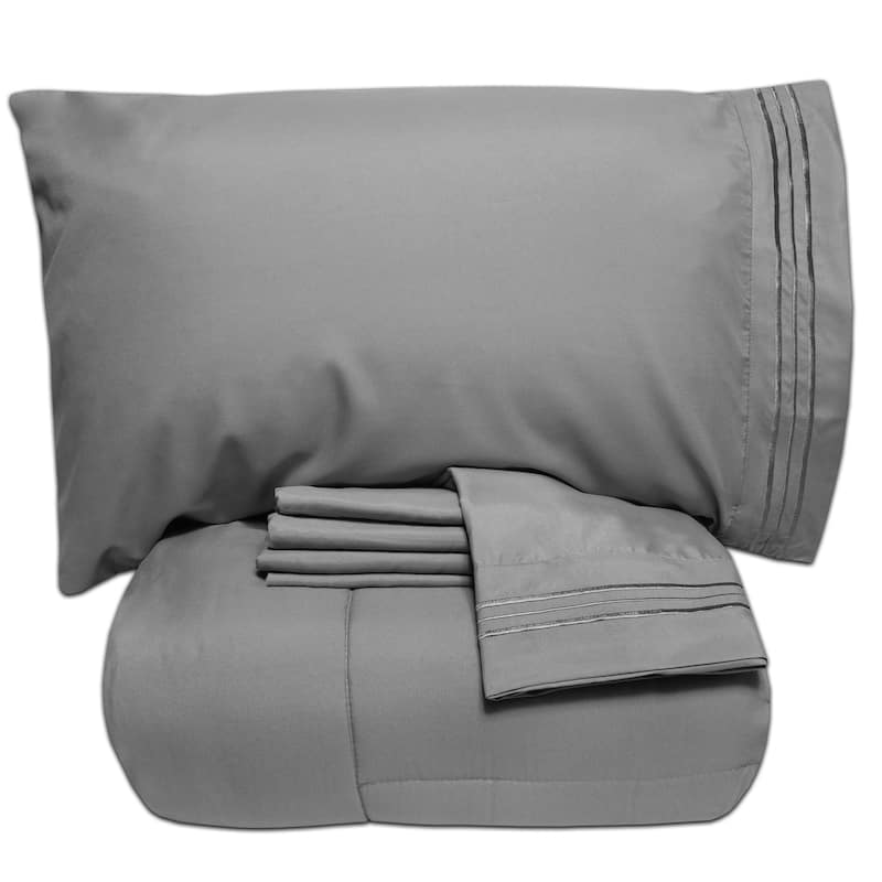 Luxury Lightweight Solid 5-piece Bed-In-a-Bag with Sheet Set - Grey - Twin - 4 Piece