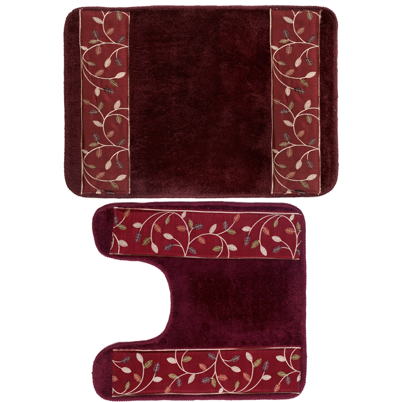 Shop Burgundy Banded Leaf Bath And Contour Rug Set Or Separates Overstock 10772861