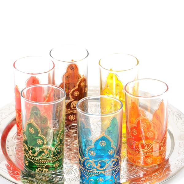 Set of 6 Handmade Arabesque Style Tea Glasses (Tunisia)