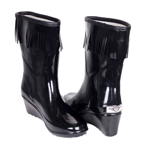 black patent leather rain boots