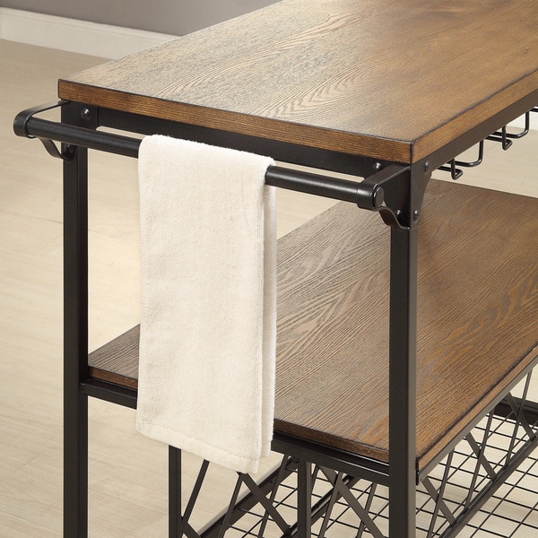 Furniture of America Daimon Oak-finish Wood Rolling Table with Wine Rack
