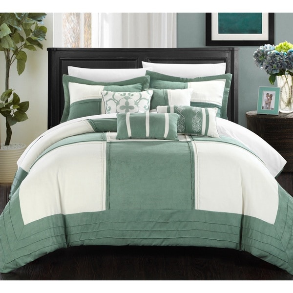 Chic Home Luciano 11-Piece Green Microsuede Patchwork Comforter Bed in a Bag