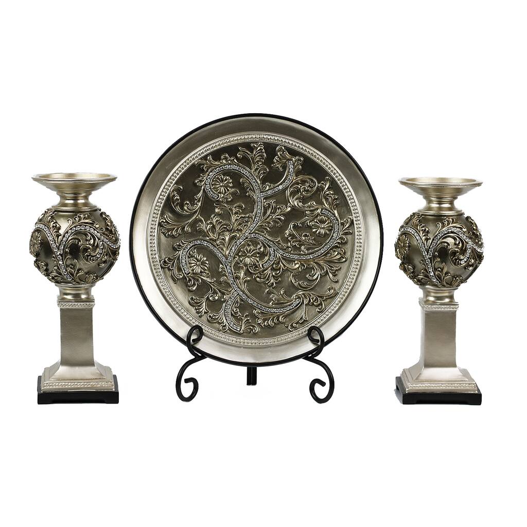 D'Lusso Designs Alana Collection Four Piece Charger, Stand And Two Candlestick Set