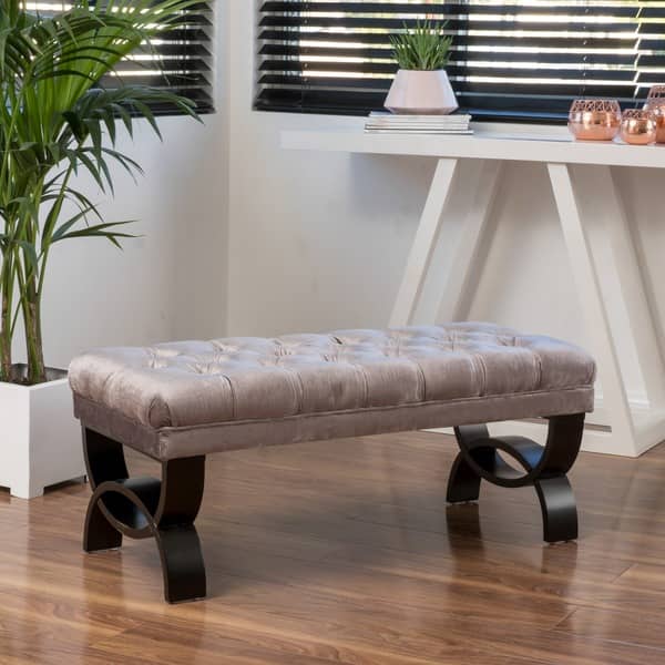 slide 3 of 8, Scarlette Tufted Velvet Ottoman Bench by Christopher Knight Home Grey