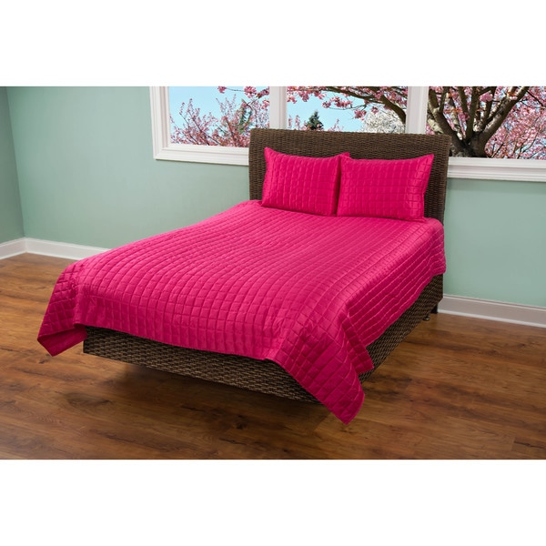 Shop Rizzy Home Satinology Hot Pink 3-piece Quilt Set - On ...