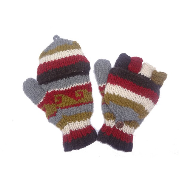 Shop Handmade Woolen Fleecelined Fliptop Knitted Gloves (Nepal