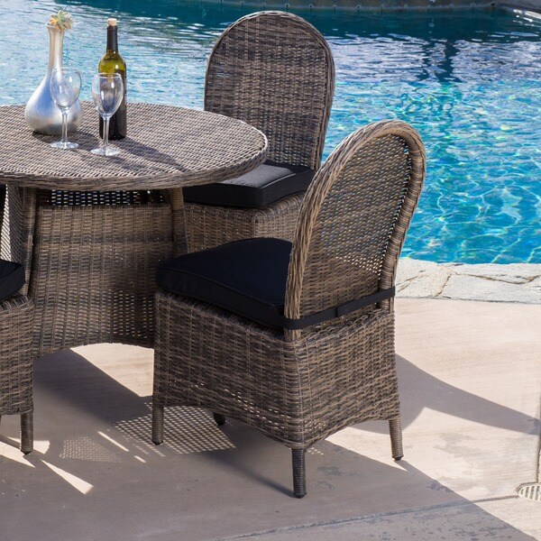 Malachi Outdoor Multiblack Wicker Dining Chair with Cushion (Set of 2