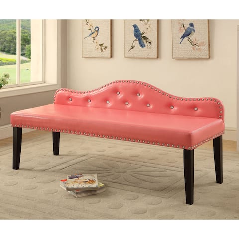 Furniture of America Kopt Modern Pink Faux Leather Tufted Accent Bench