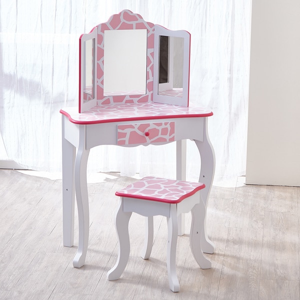 Teamson Kids  Fashion Prints Vanity & Stool Set with Mirror   Giraffe