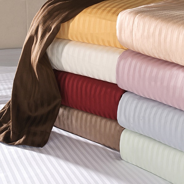 Luxor Treasures Egyptian Cotton 650 Thread Count Deep Pocket Striped Sheet Set Queen Size in