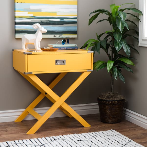 INSPIRE Q Kenton x Base Wood Accent Campaign Table in White (As Is Item