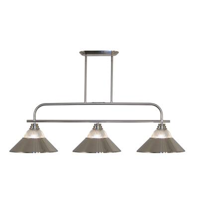 Avery Home Lighting Brushed Nickel with Clear Ribbed Glass & Brushed Nickel Shade - Steel 3-light Island/Billiard Light
