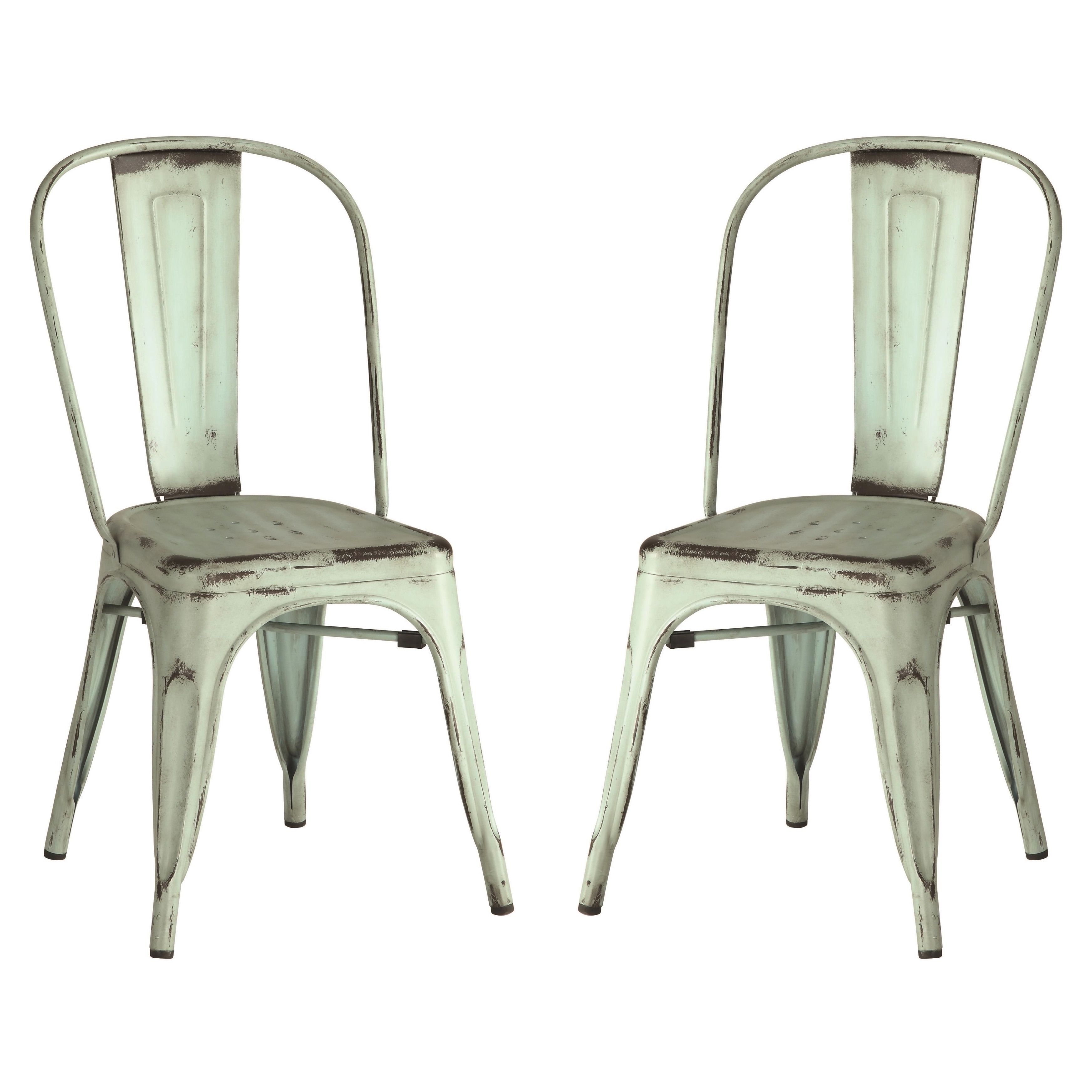 Vintage Distressed Rustic Metal Dining Chairs Set Of 4 Overstock 10789566