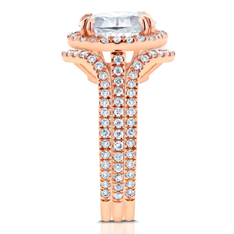 Annello by Kobelli 14k Rose Gold 2 4/5ct TGW Moissanite and Diamond Oval Halo Fitted Bridal Rings Set (3pc Set)