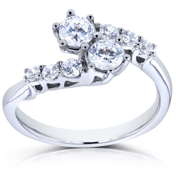 Annello by Kobelli Two 14k White Gold 1ct TDW Diamond Two-Stone Prong ...