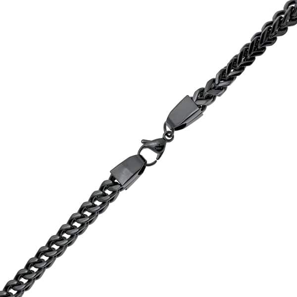 22" Men's Polished Black Steel Jewelry Square Wheat Link Necklace With Chain 22" Men's Polished Black Steel Jewelry Square Wheat Link Necklace With Chain