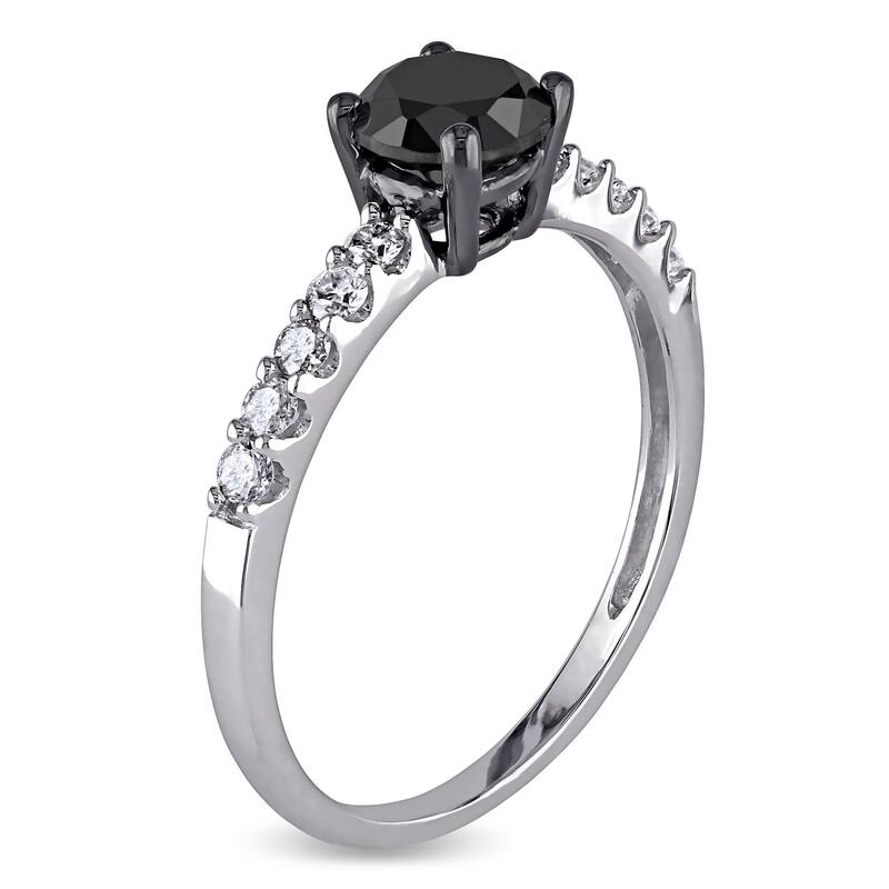 Miadora 10k White Gold 1ct TDW Black and White Diamond Engagement Ring