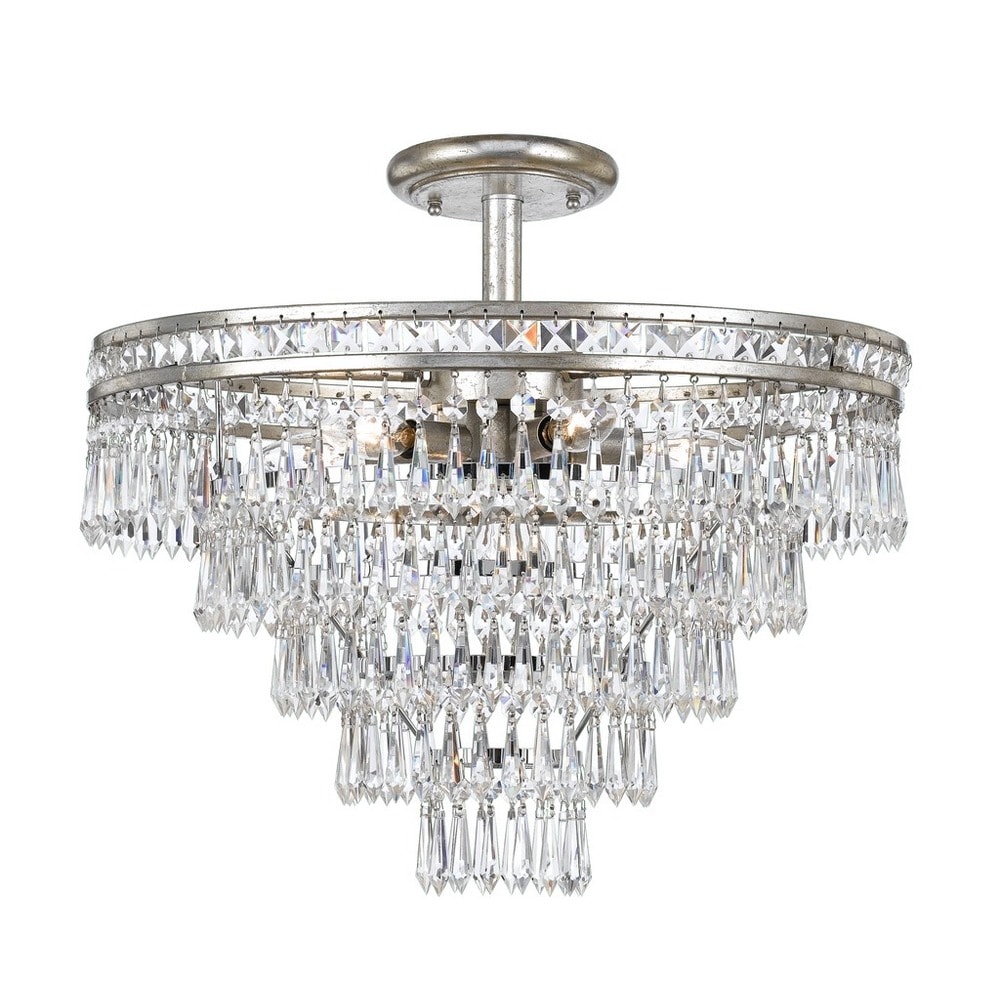 6 Light Hand Painted Antique Silver Leaf Chandelier 6 Light Hand Painted Antique Silver Leaf Chandelier