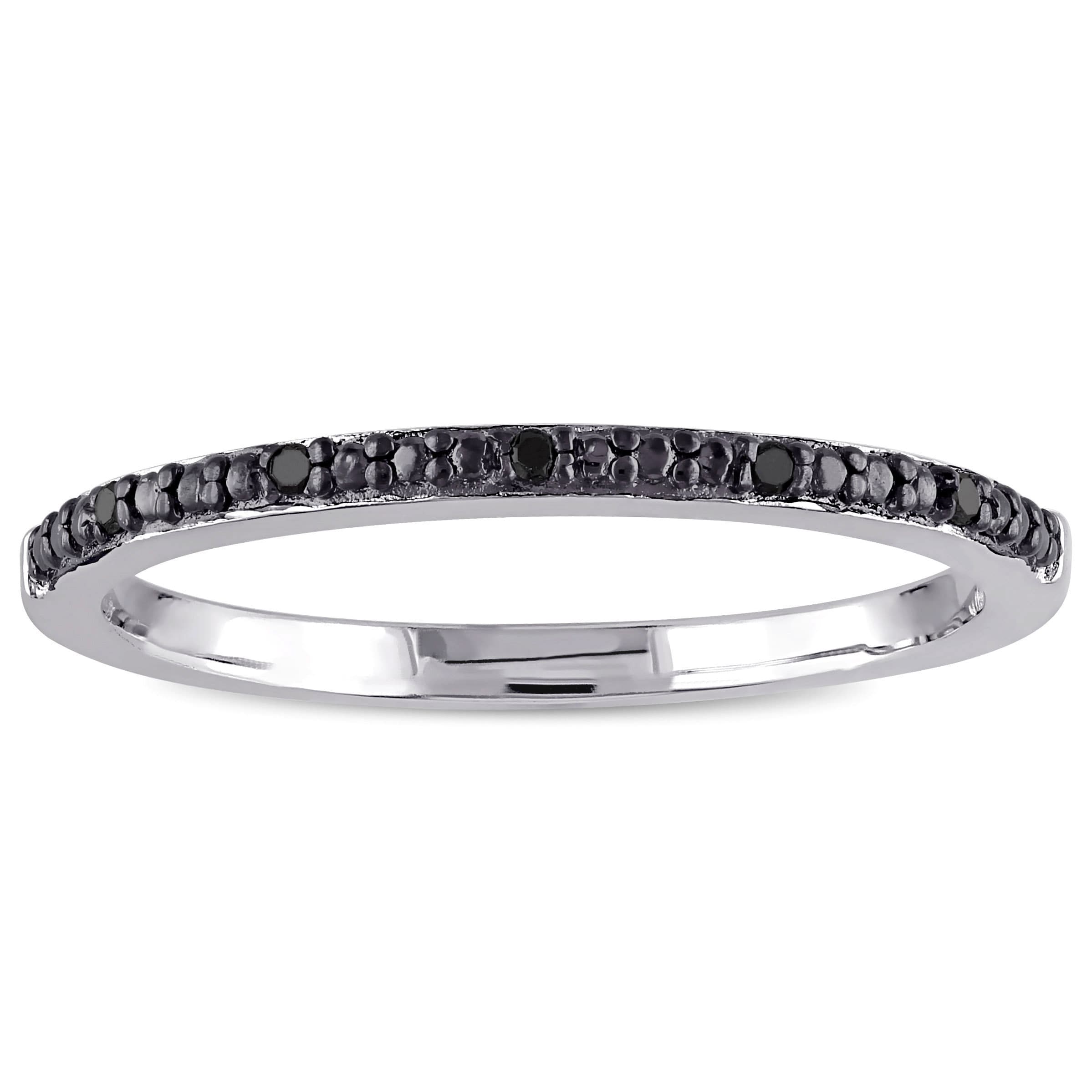 Miadora Sterling Silver Black Diamond Accent Wedding Band