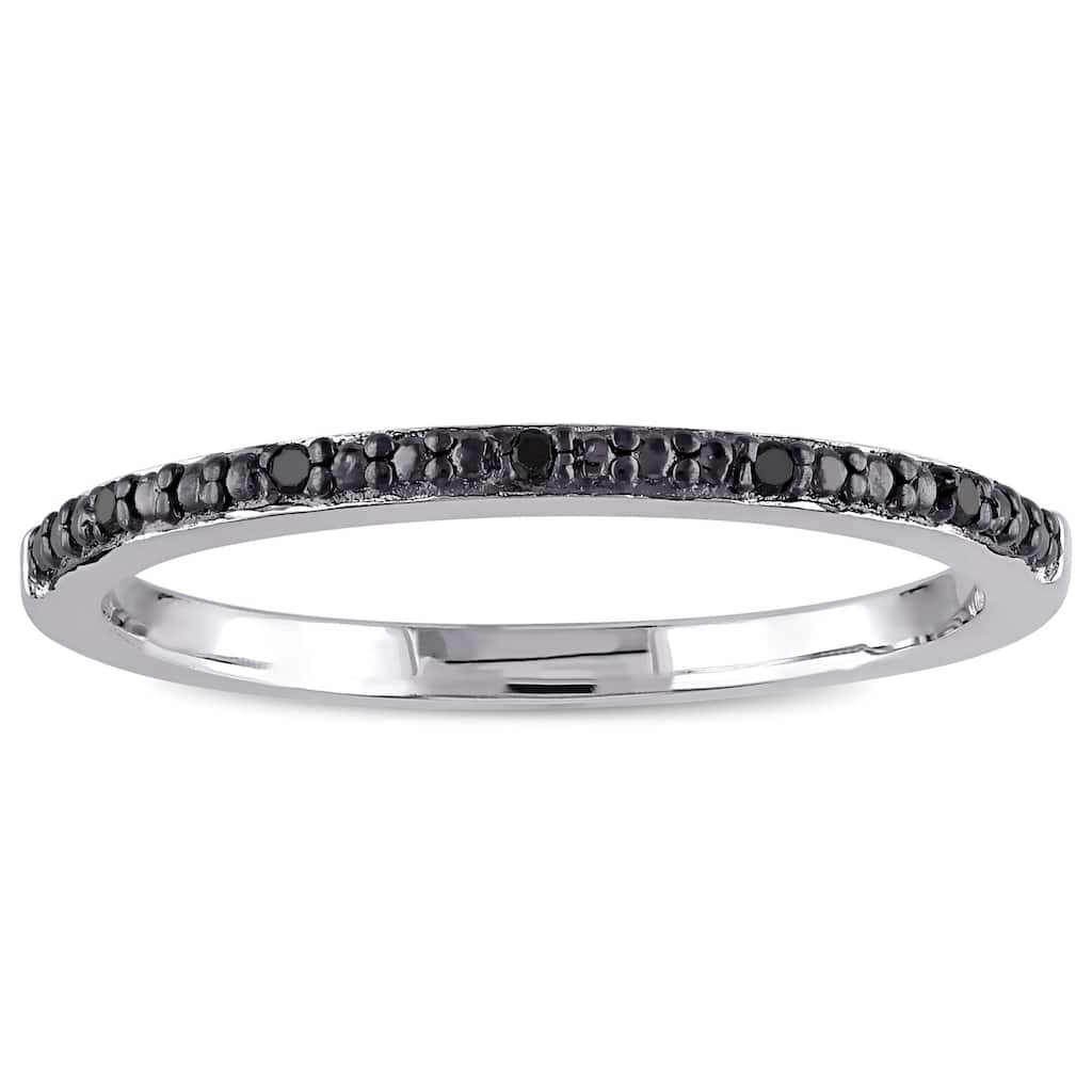 Miadora Sterling Silver Black Diamond Accent Wedding Band