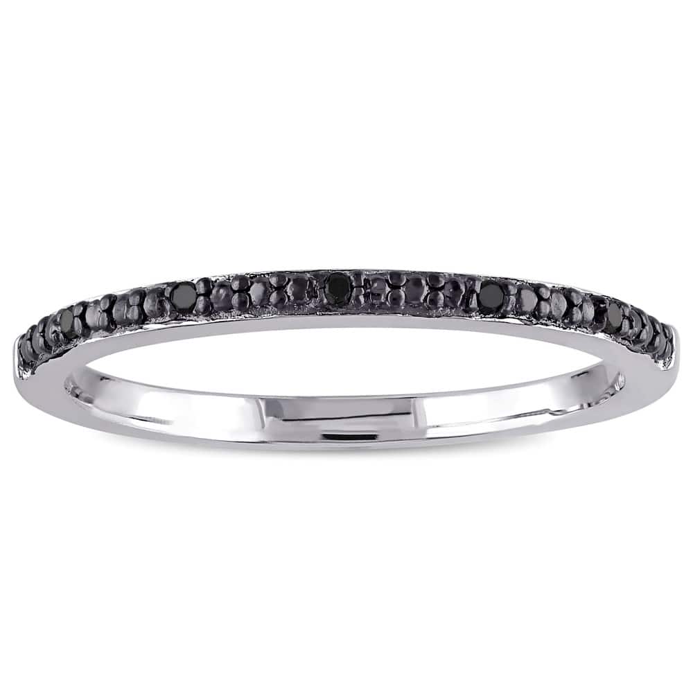 Miadora Sterling Silver Black Diamond Accent Wedding Band
