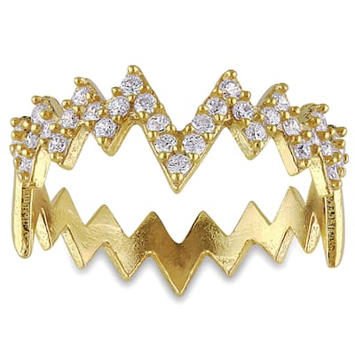 Miadora Yellow Plated Sterling Silver Cubic Zirconia Knuckle Ring
