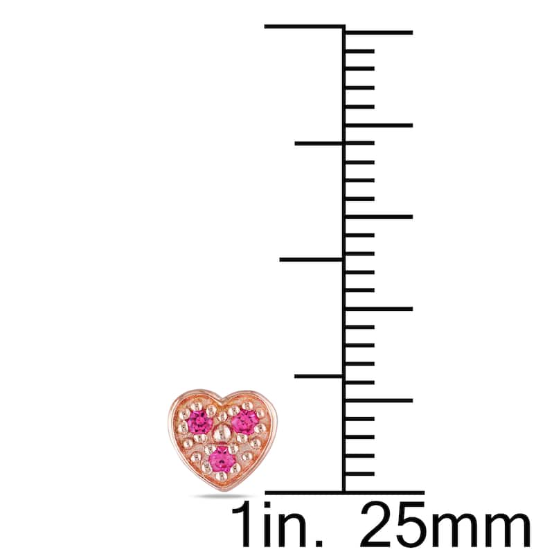 Miadora Sterling Silver Created Pink Sapphire Heart Stud Earrings
