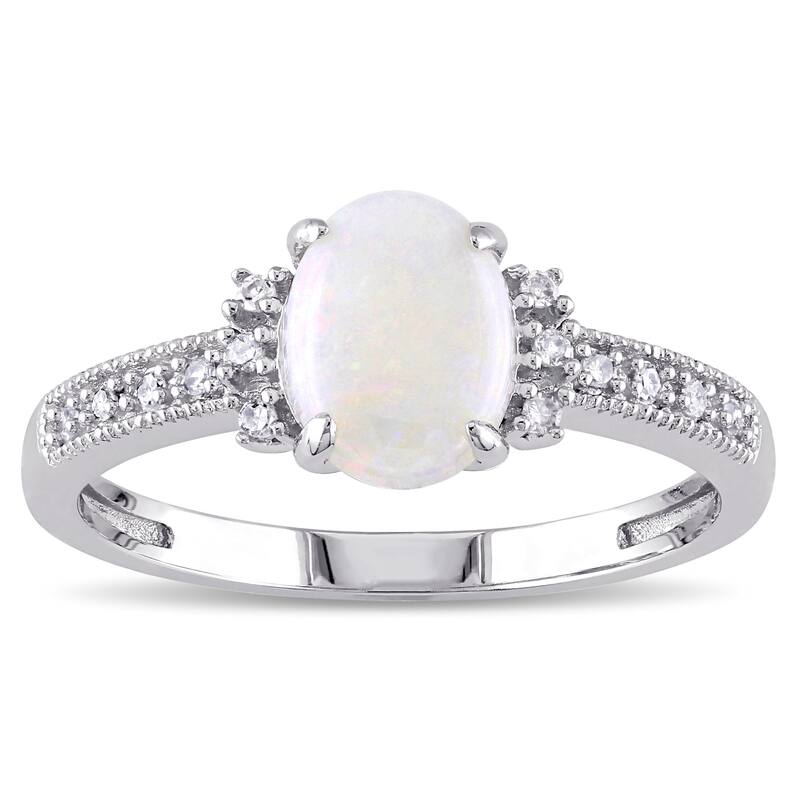 Miadora 10k White Gold Opal and Diamond Accent Cocktail Ring (G-H, I1-I2)