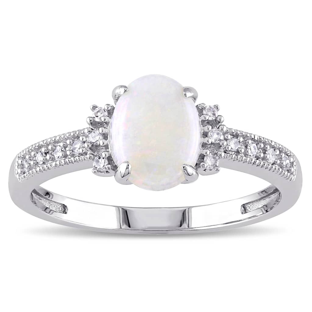 Miadora 10k White Gold Opal and Diamond Accent Cocktail Ring (G-H, I1-I2)