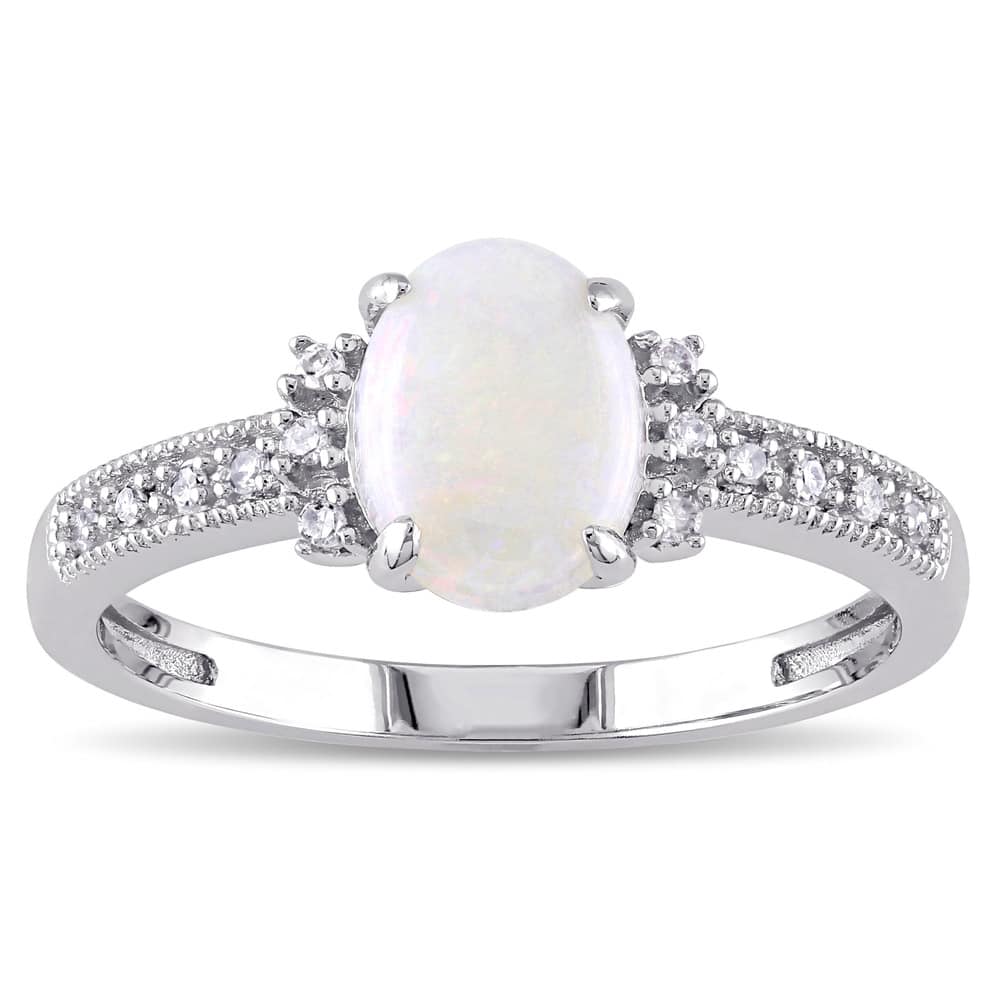 Miadora 10k White Gold Opal and Diamond Accent Cocktail Ring (G-H, I1-I2)
