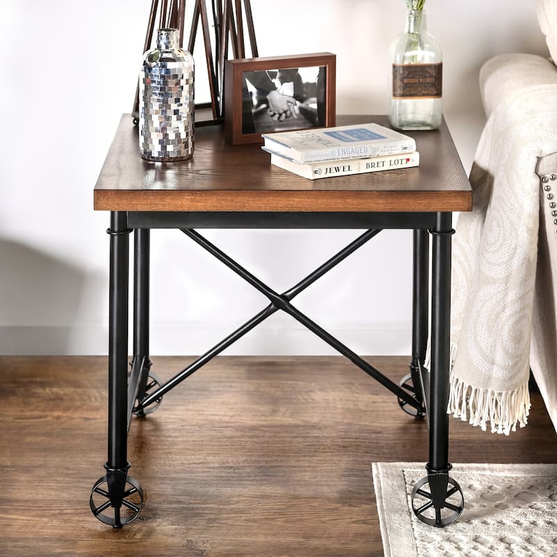 Daimon Industrial Medium Oak 48-inch Metal 3-Piece Accent Table Set by Furniture of America