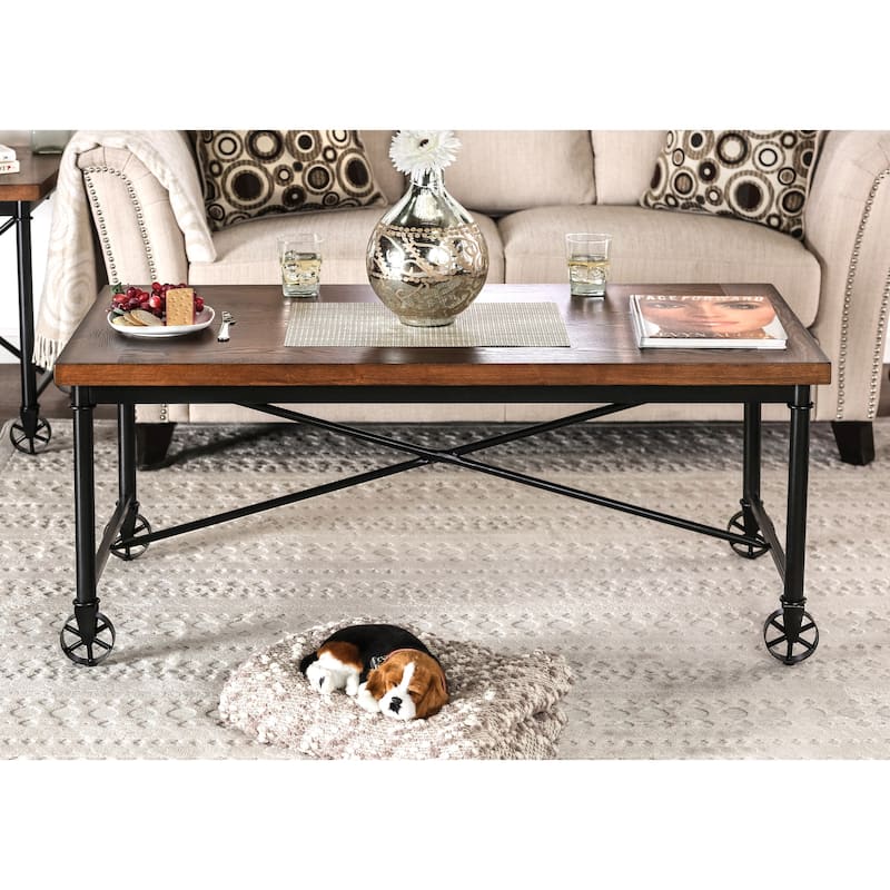 Daimon Industrial Medium Oak 48-inch Metal 3-Piece Accent Table Set by Furniture of America