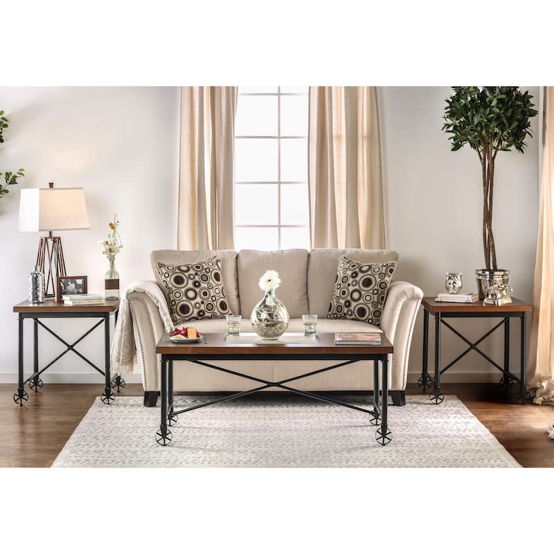 Daimon Industrial Medium Oak 48-inch Metal 3-Piece Accent Table Set by Furniture of America