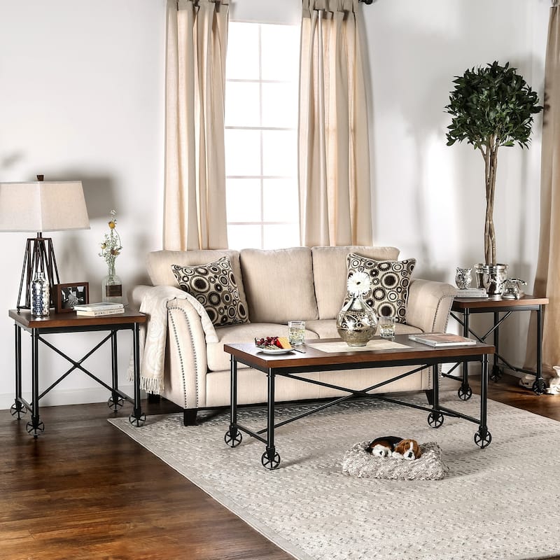 Daimon Industrial Medium Oak 48-inch Metal 3-Piece Accent Table Set by Furniture of America